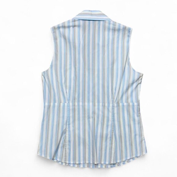 Y2K Vintage Ann Taylor Blue‎ White Striped Sleeveless Blouse 2 Collared Fitted - Picture 4 of 4